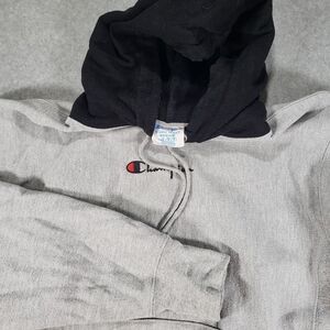 Champion Reverse Weave Hoodie Sweatshirt Mens Medium Gray Black‎ Hood